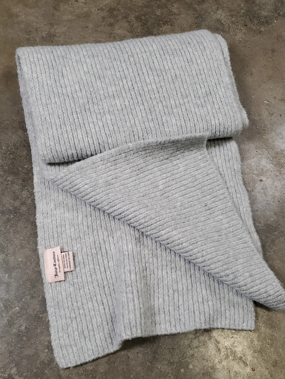 Juicy Couture Cozy Soft Light Gray Ribbed Knit Scarf